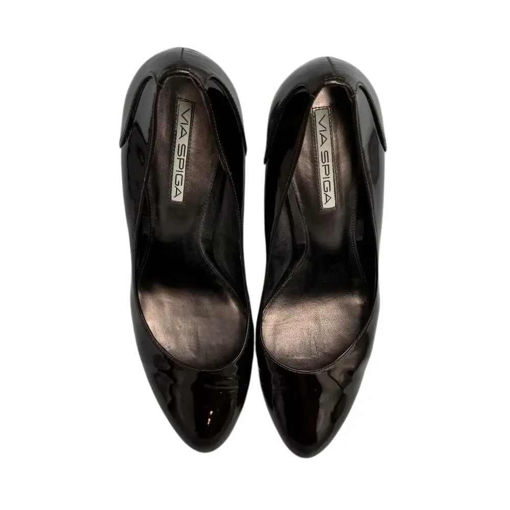 Via Spiga V-etica Dark Brown Patent Leather Pointed Toe Classic Pumps Heels